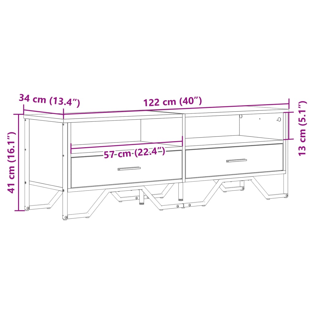 Tv-meubel 122x34x41 cm bewerkt hout bruin eikenkleurig