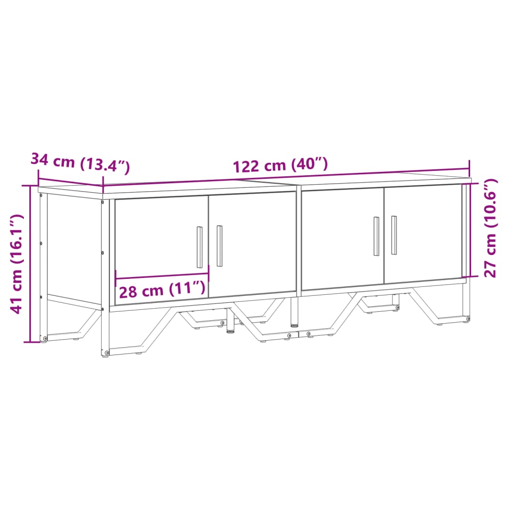 Tv-meubel 122x34x41 cm bewerkt hout sonoma eikenkleurig