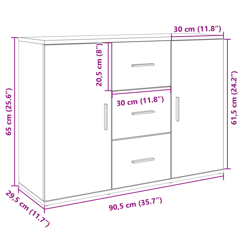 Dressoir 90,5x29,5x65 cm bewerkt hout betongrijs