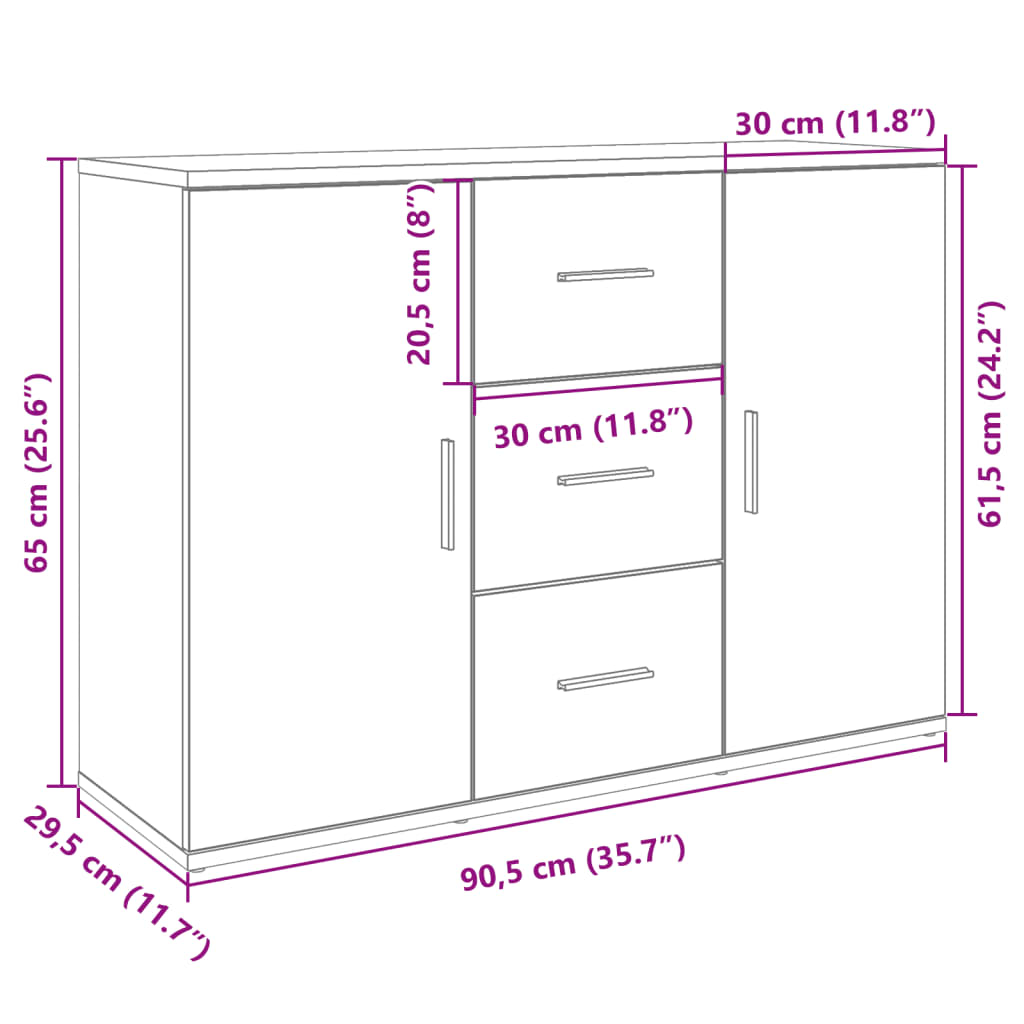 Dressoir 90,5x29,5x65 cm bewerkt hout bruin eikenkleurig