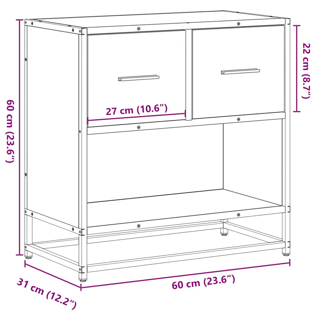 Nachtkastje 60x31x60 cm bewerkt hout en metaal zwart