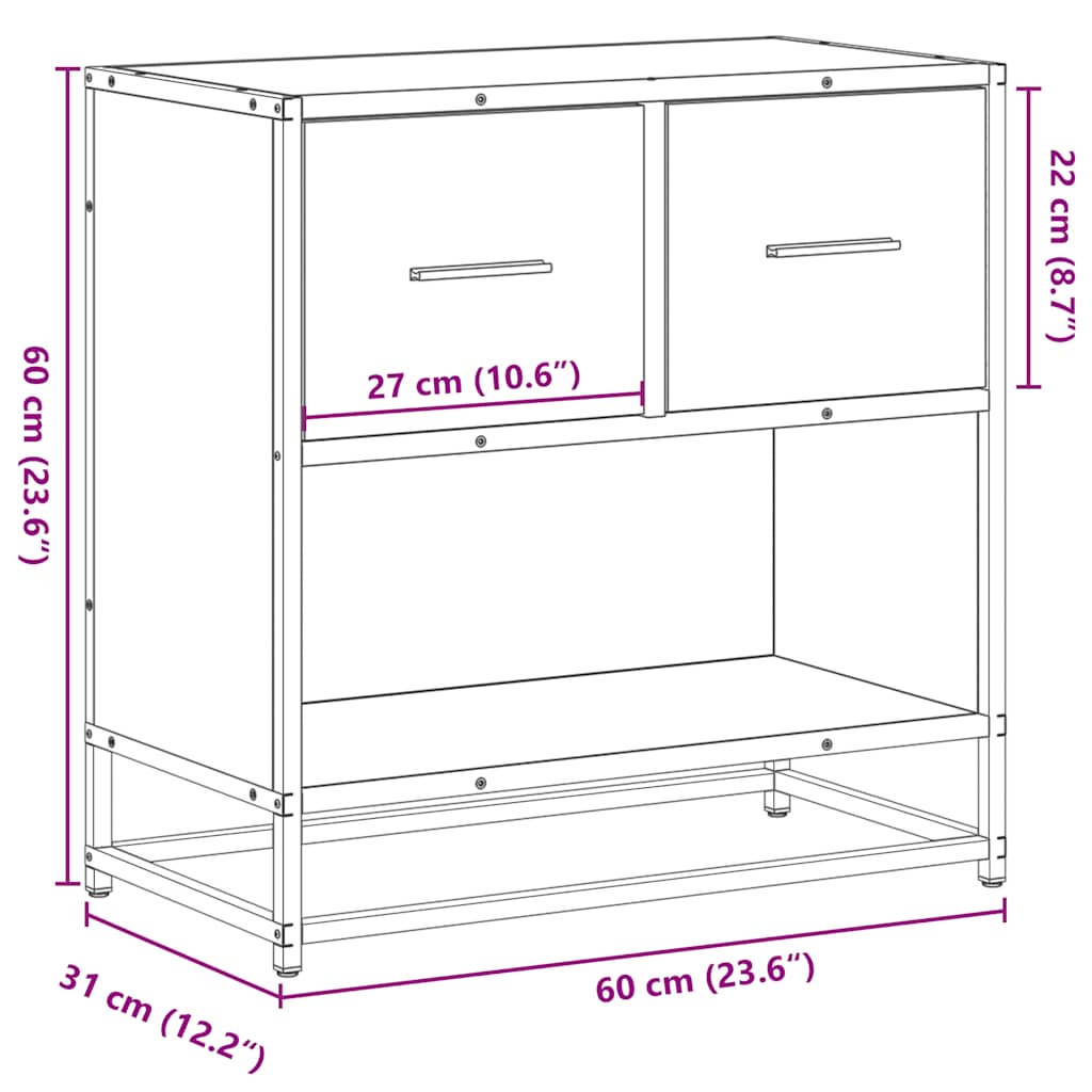 Nachtkastje 60x31x60 cm bewerkt hout en metaal gerookt eiken