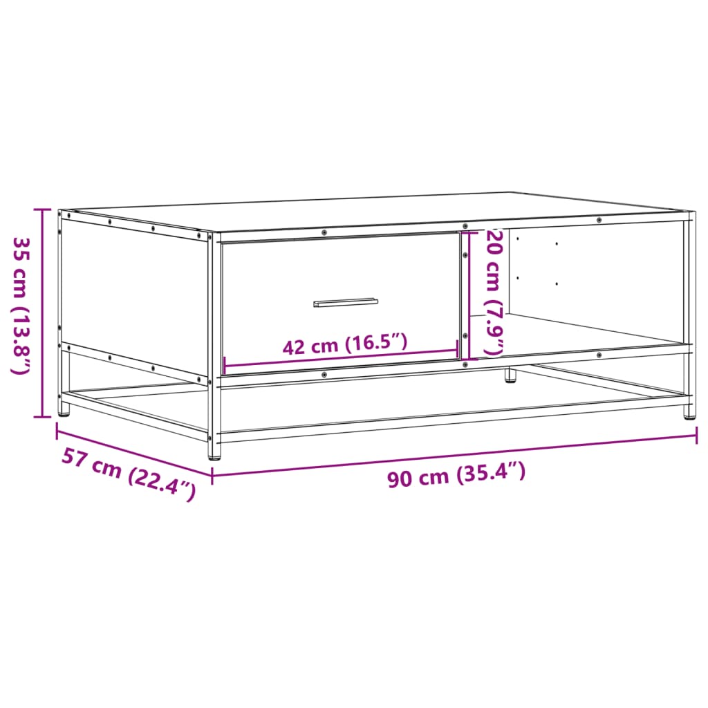 Salontafel 90x57x35 cm bewerkt hout en metaal sonoma eiken