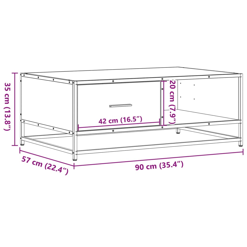 Salontafel 90x57x35 cm bewerkt hout en metaal grijs sonoma