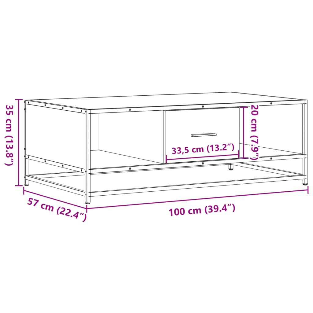 Salontafel 100x57x35 cm bewerkt hout en metaal gerookt eiken