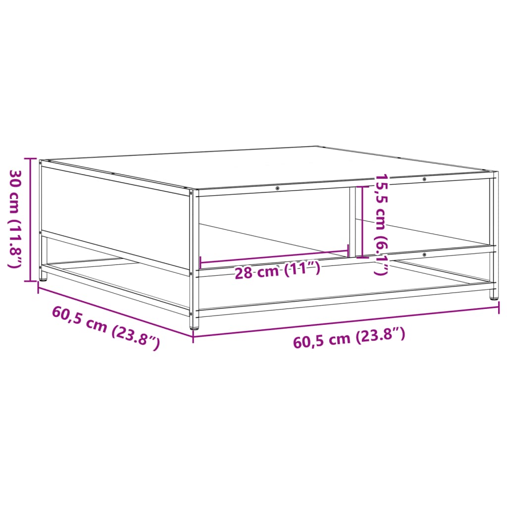 Salontafel 60,5x60,5x30 cm bewerkt hout en metaal sonoma eiken