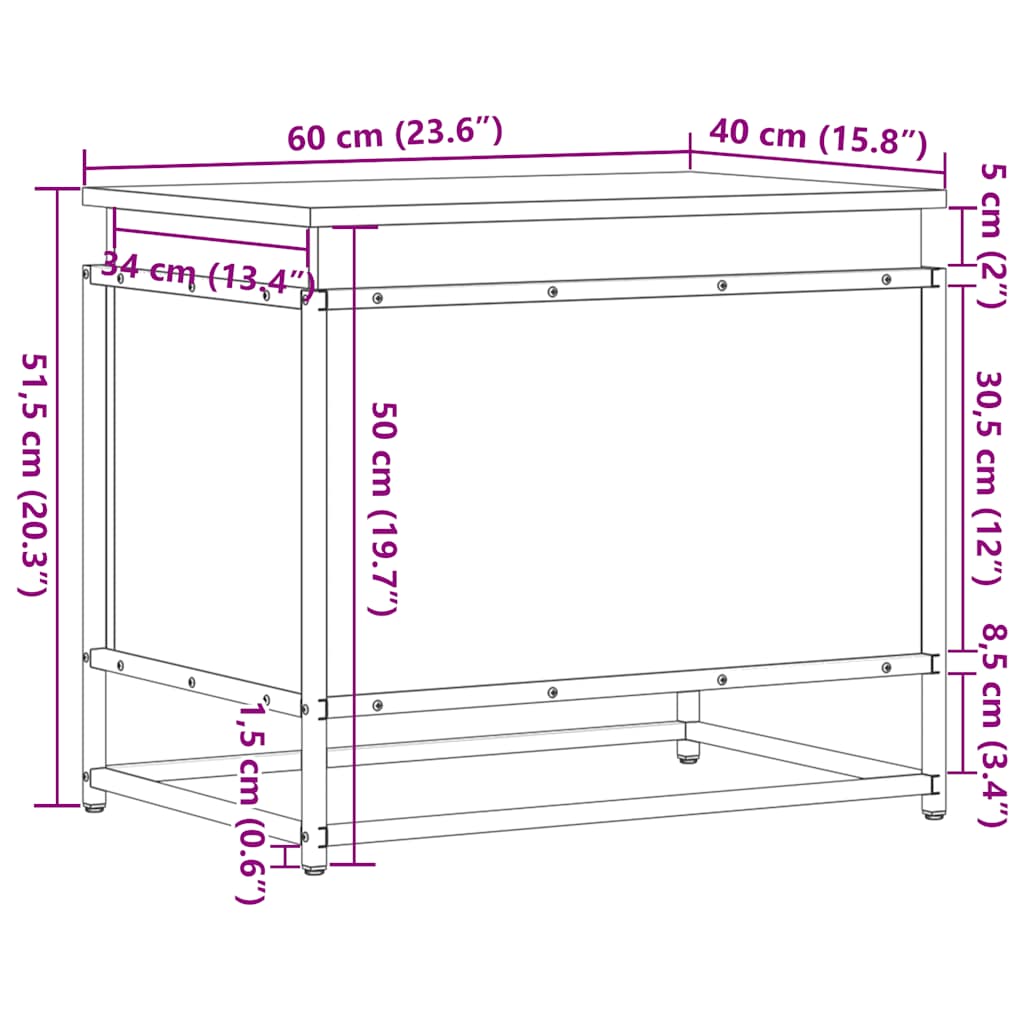 Opbergbox met deksel 60x40x51,5 cm bewerkt hout bruin eiken