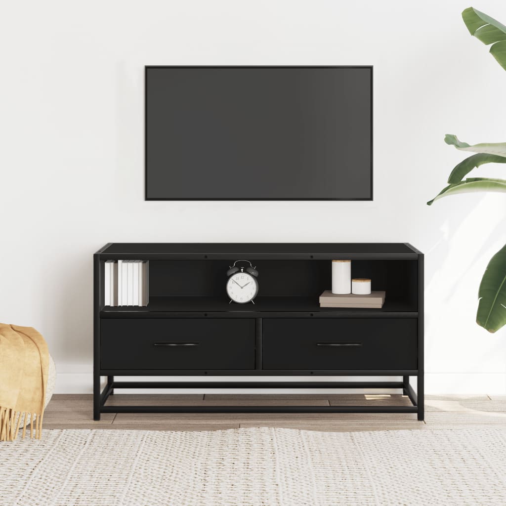 Tv-meubel 80x34,5x40 cm bewerkt hout en metaal zwart