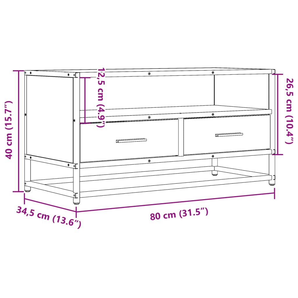 Tv-meubel 80x34,5x40 cm bewerkt hout en metaal zwart