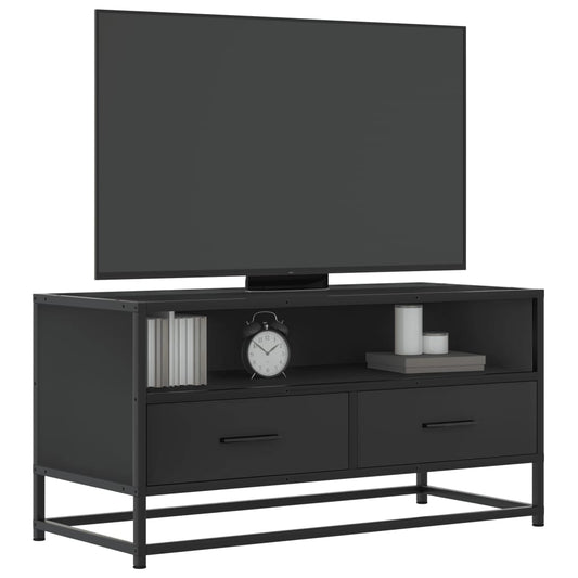 Tv-meubel 80x34,5x40 cm bewerkt hout en metaal zwart