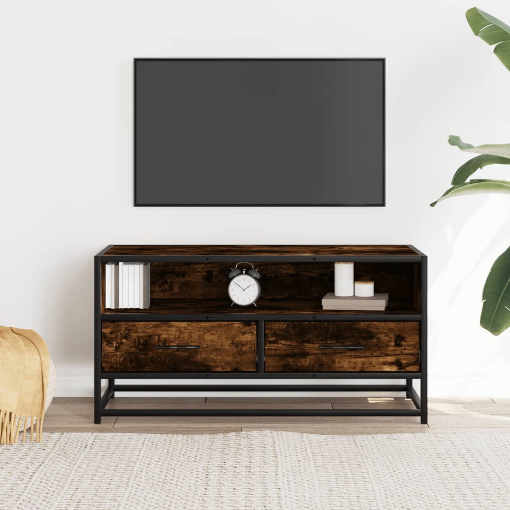 Tv-meubel 80x34,5x40cm bewerkt hout metaal gerookt eikenkleurig