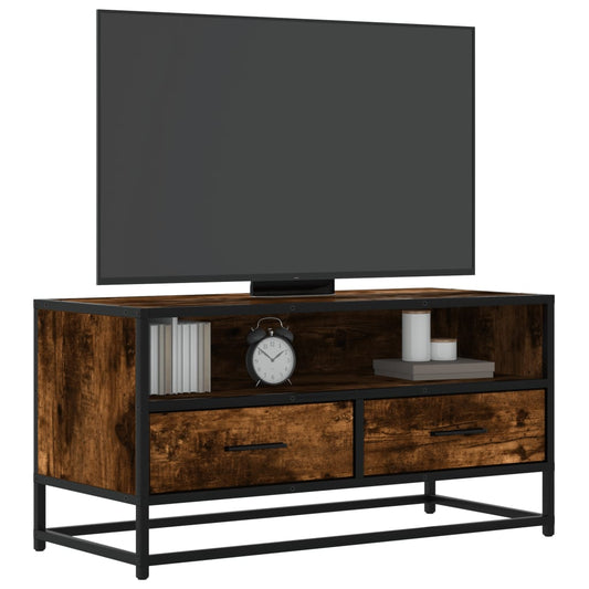 Tv-meubel 80x34,5x40cm bewerkt hout metaal gerookt eikenkleurig