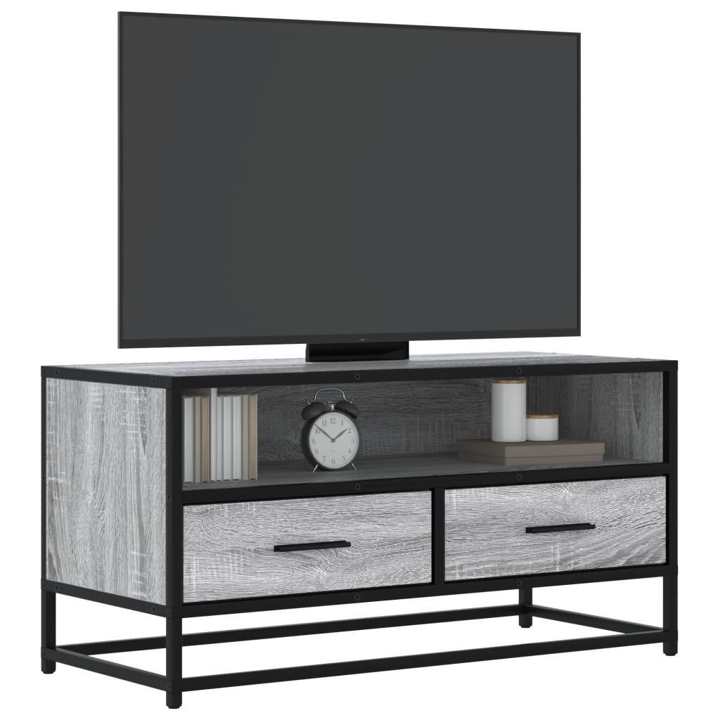 Tv-meubel 80x34,5x40 cm bewerkt hout metaal grijs sonoma eiken