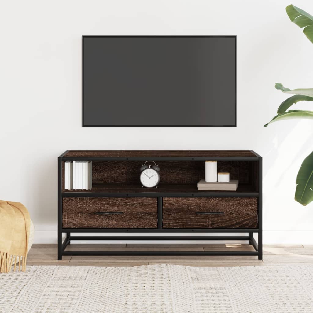 Tv-meubel 80x34,5x40 cm bewerkt hout metaal bruin eikenkleur