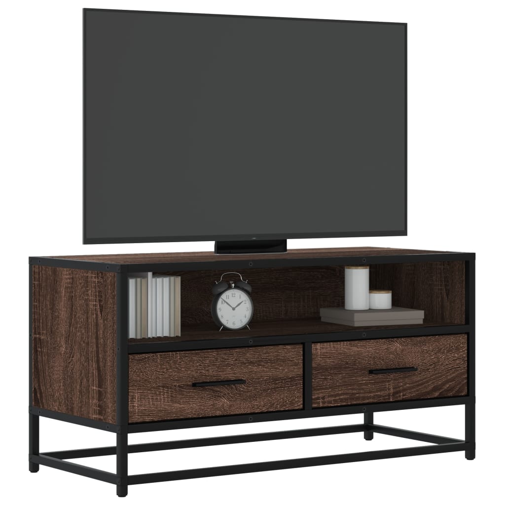 Tv-meubel 80x34,5x40 cm bewerkt hout metaal bruin eikenkleur