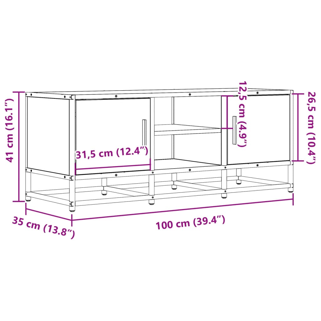 Tv-meubel 100x35x41 cm bewerkt hout en metaal zwart