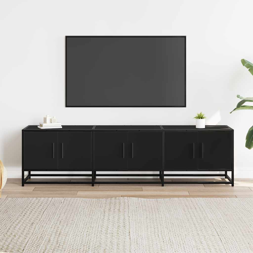 Tv-meubel 150x35x41 cm bewerkt hout en metaal zwart