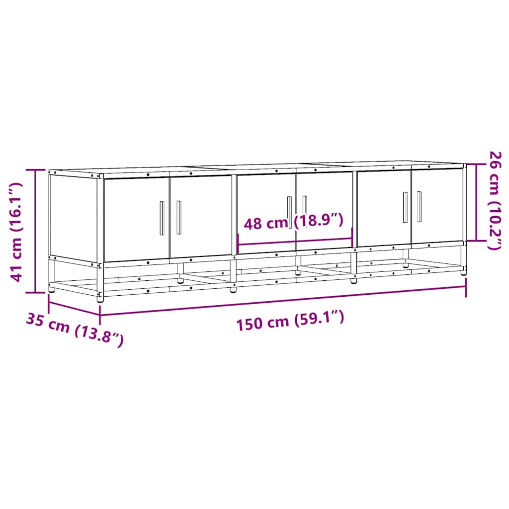 Tv-meubel 150x35x41 cm bewerkt hout en metaal zwart