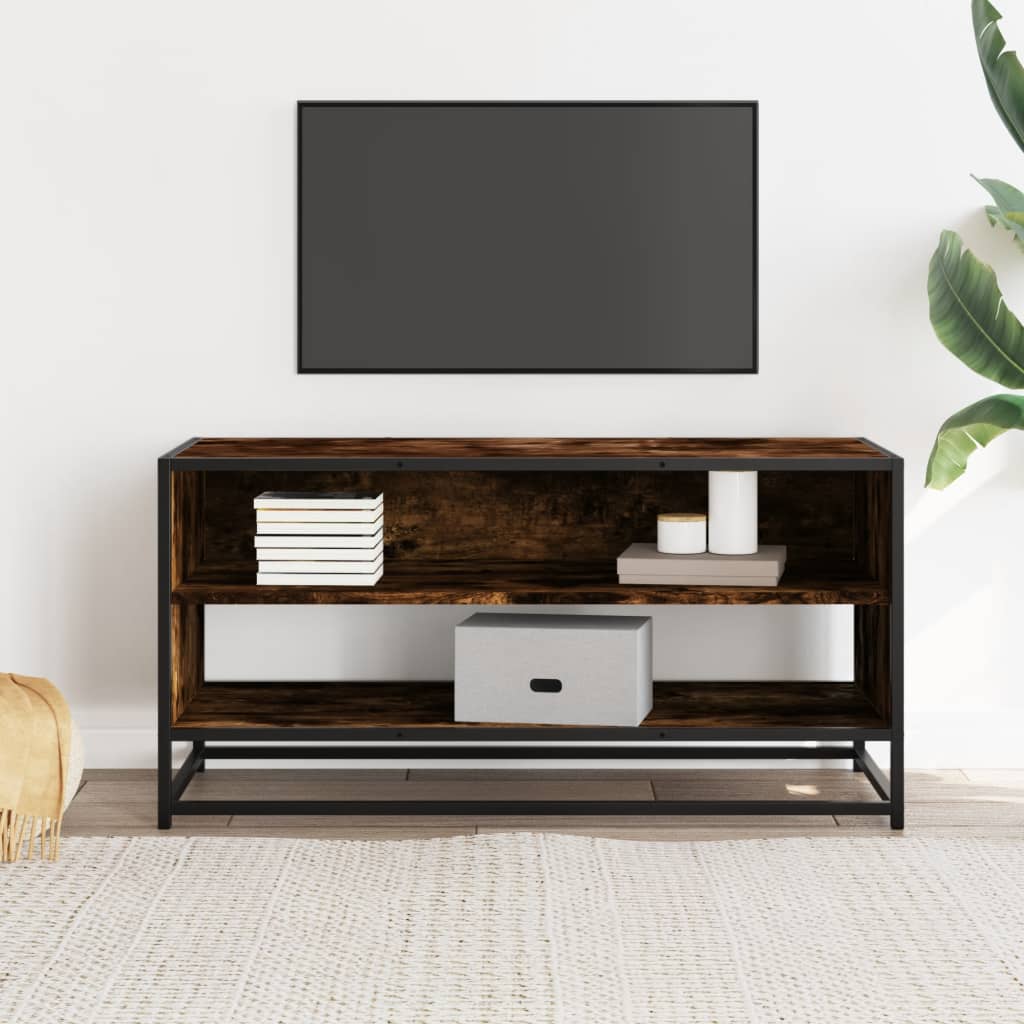 Tv-meubel 91x40x46 cm bewerkt hout metaal gerookt eikenkleurig