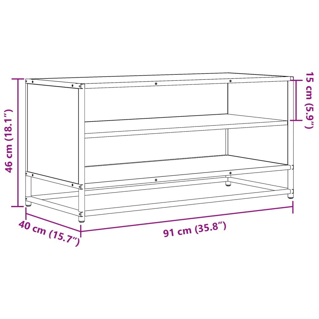 Tv-meubel 91x40x46 cm bewerkt hout metaal gerookt eikenkleurig