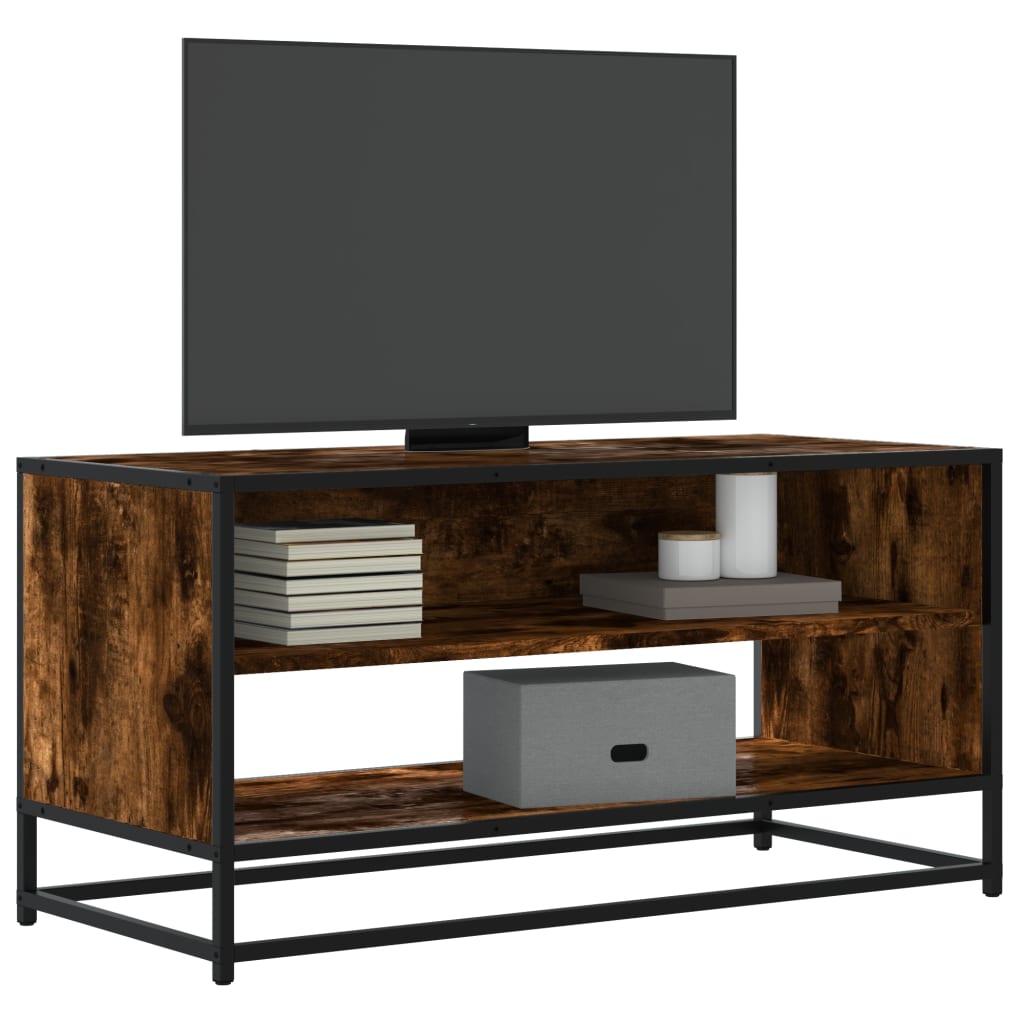 Tv-meubel 91x40x46 cm bewerkt hout metaal gerookt eikenkleurig