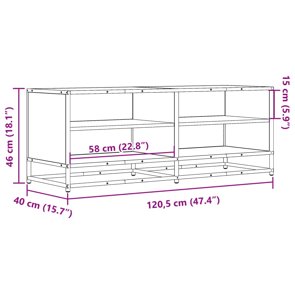 Tv-meubel 120,5x40x46 cm bewerkt hout en metaal zwart