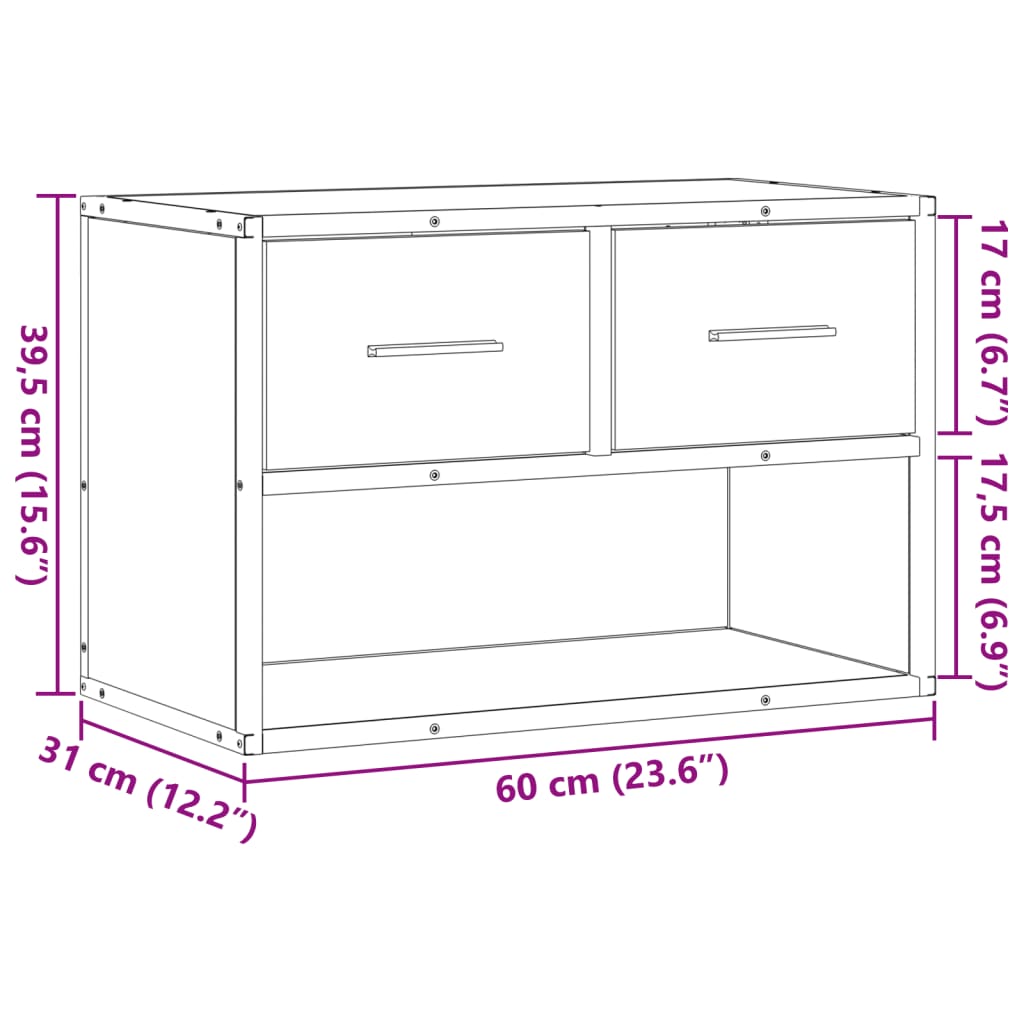 Tv-meubel 60x31x39,5 cm bewerkt hout en metaal zwart