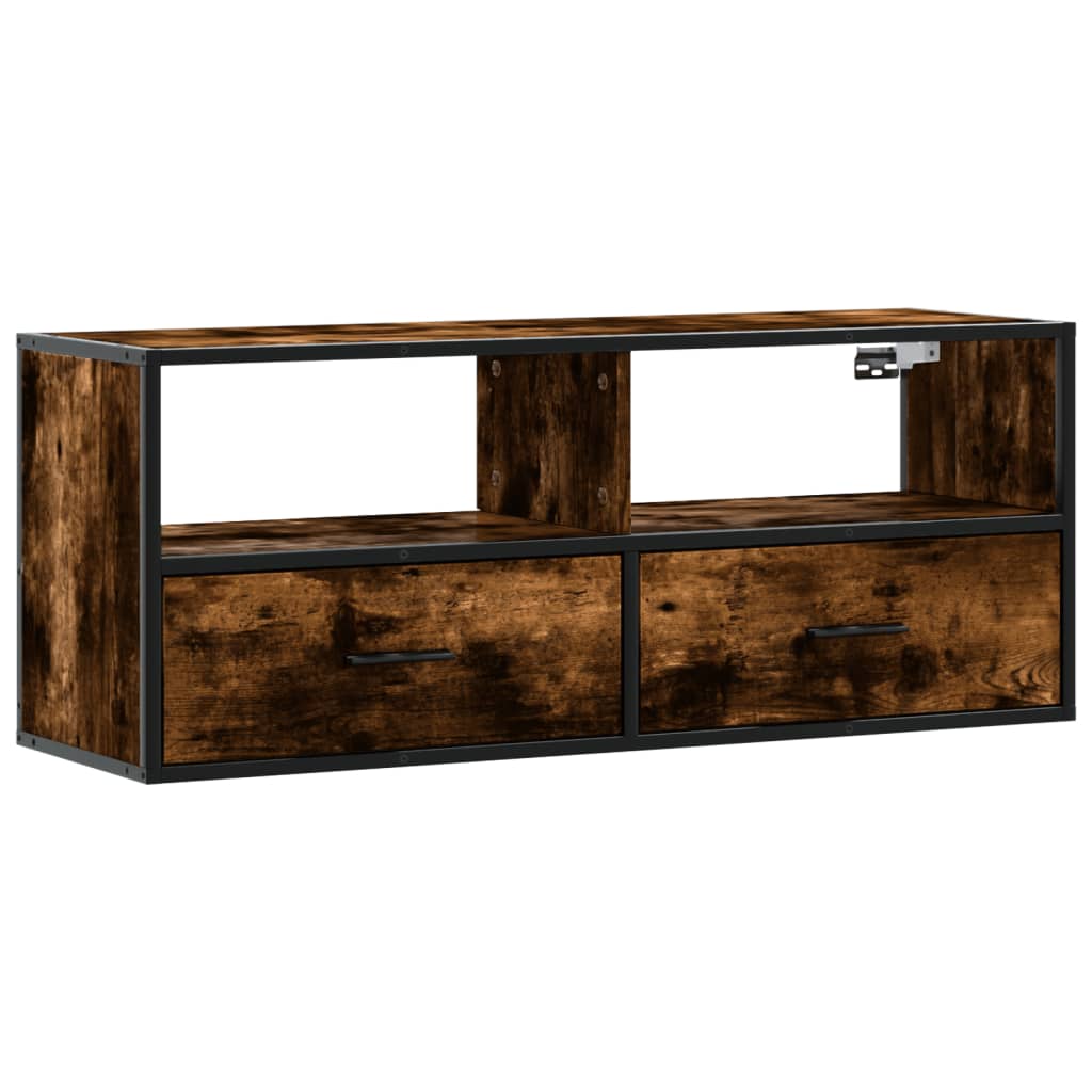 Tv-meubel 100x31x39,5 cm bewerkt hout metaal gerookt eikenkleur