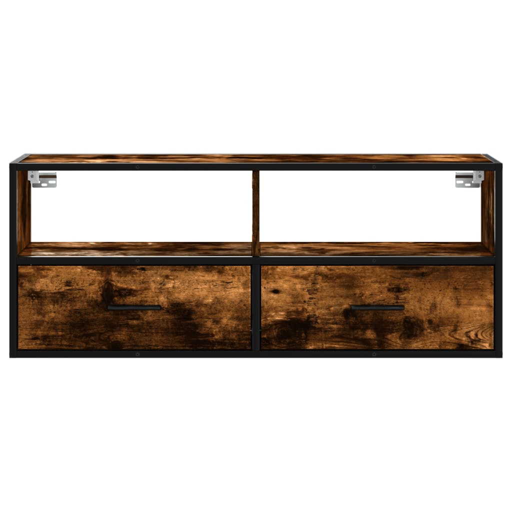 Tv-meubel 100x31x39,5 cm bewerkt hout metaal gerookt eikenkleur