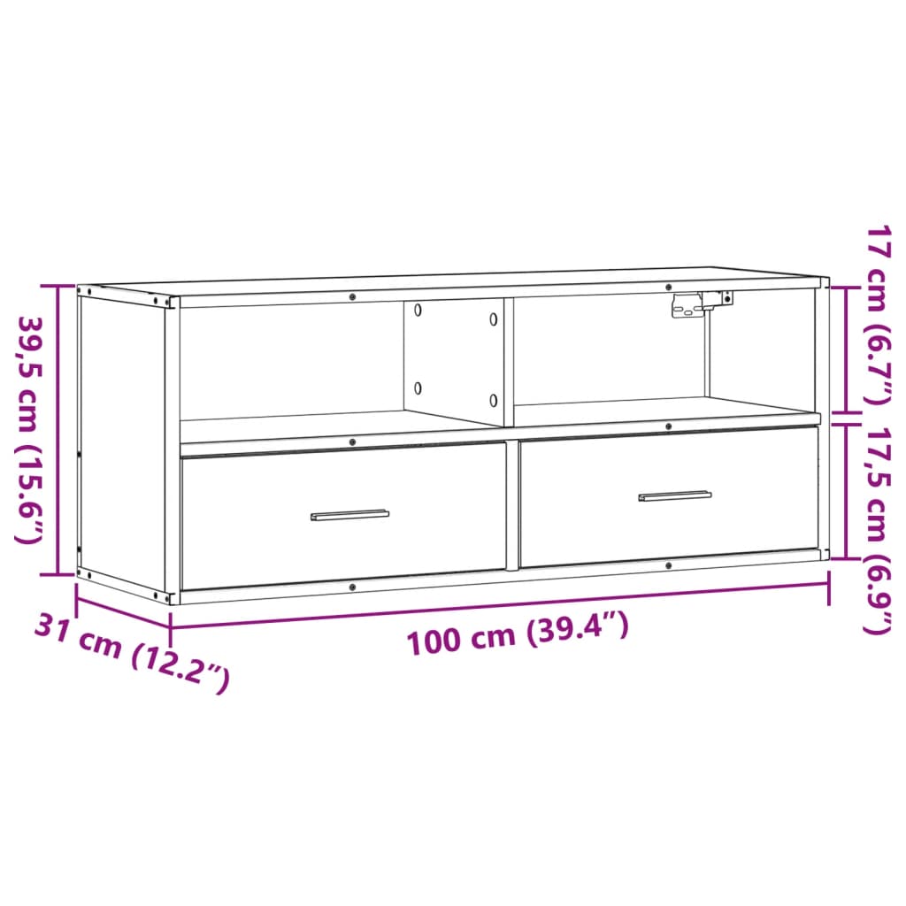 Tv-meubel 100x31x39,5 cm bewerkt hout metaal gerookt eikenkleur