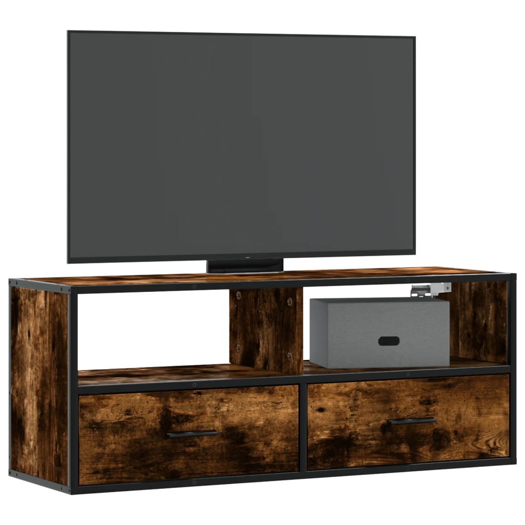 Tv-meubel 100x31x39,5 cm bewerkt hout metaal gerookt eikenkleur