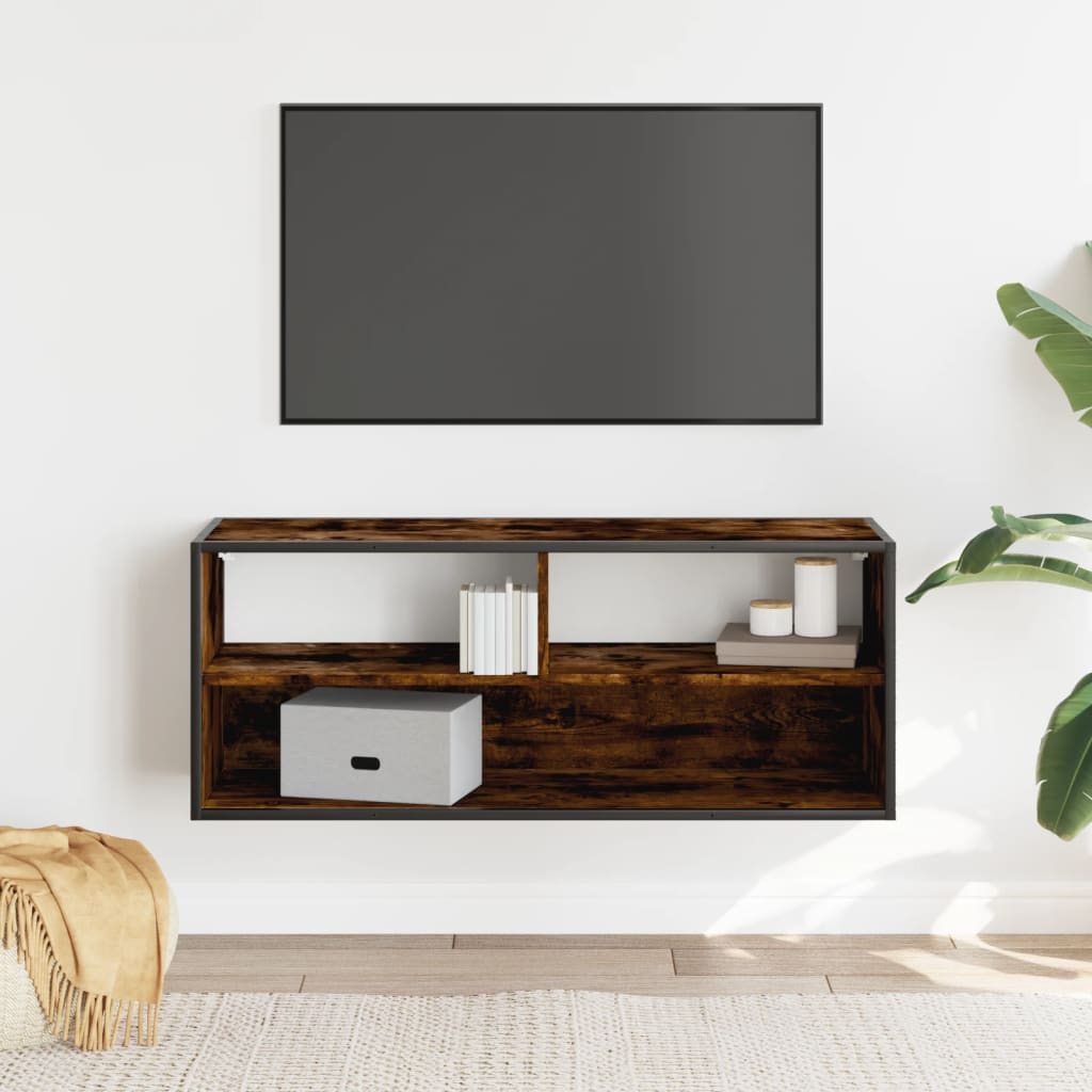 Tv-meubel 100x31x39,5 cm bewerkt hout metaal gerookt eikenkleur