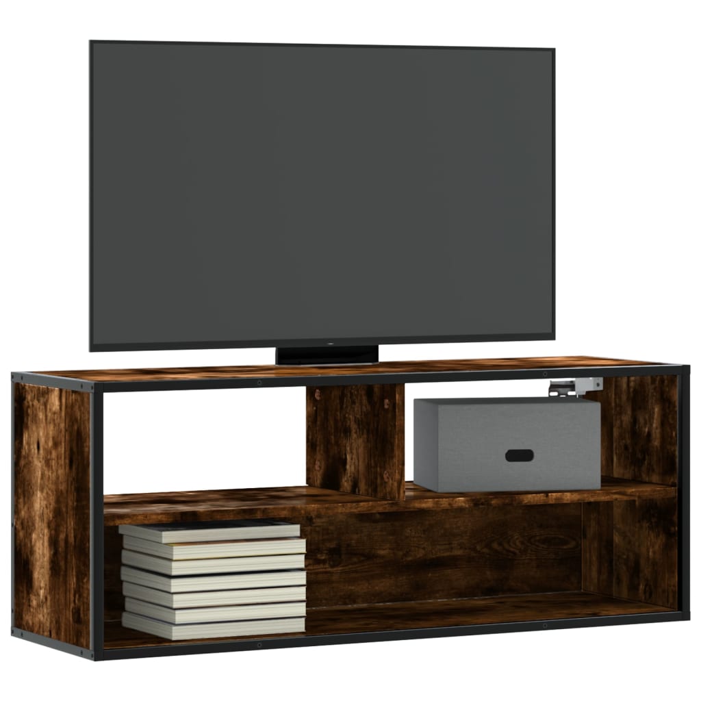 Tv-meubel 100x31x39,5 cm bewerkt hout metaal gerookt eikenkleur