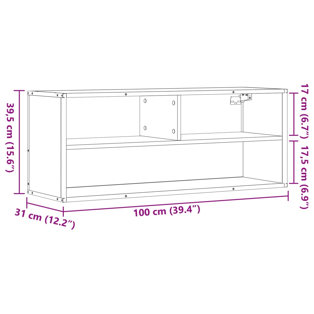 Tv-meubel 100x31x39,5 cm bewerkt hout metaal bruin eikenkleurig