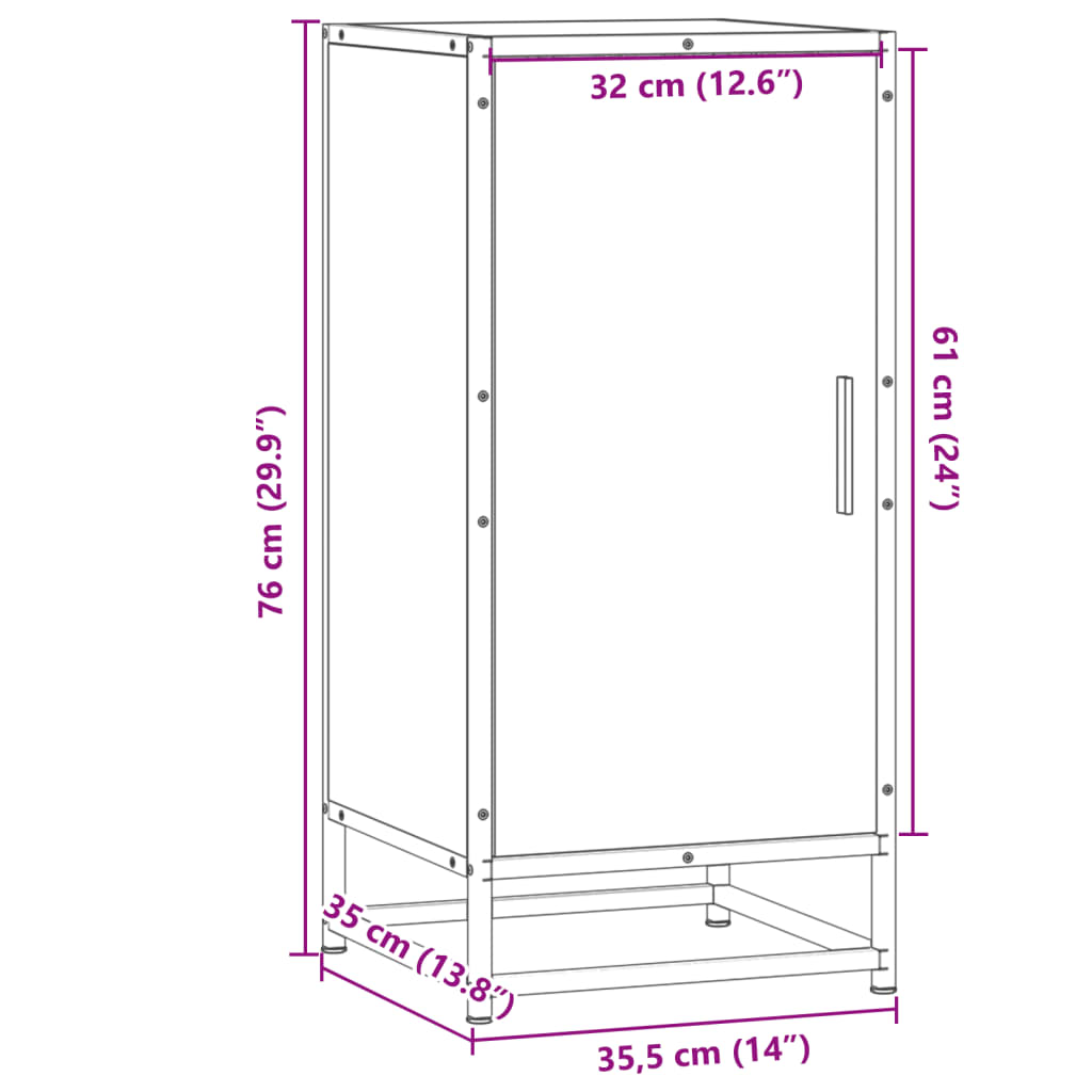 Dressoir 35,5x35x76 cm bewerkt hout en metaal zwart