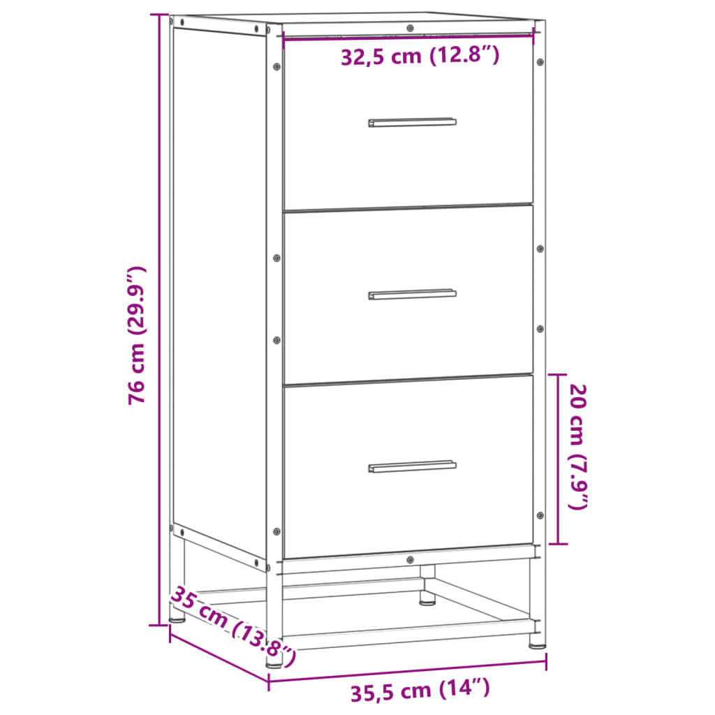 Dressoir 35,5x35x76 cm bewerkt hout en metaal zwart