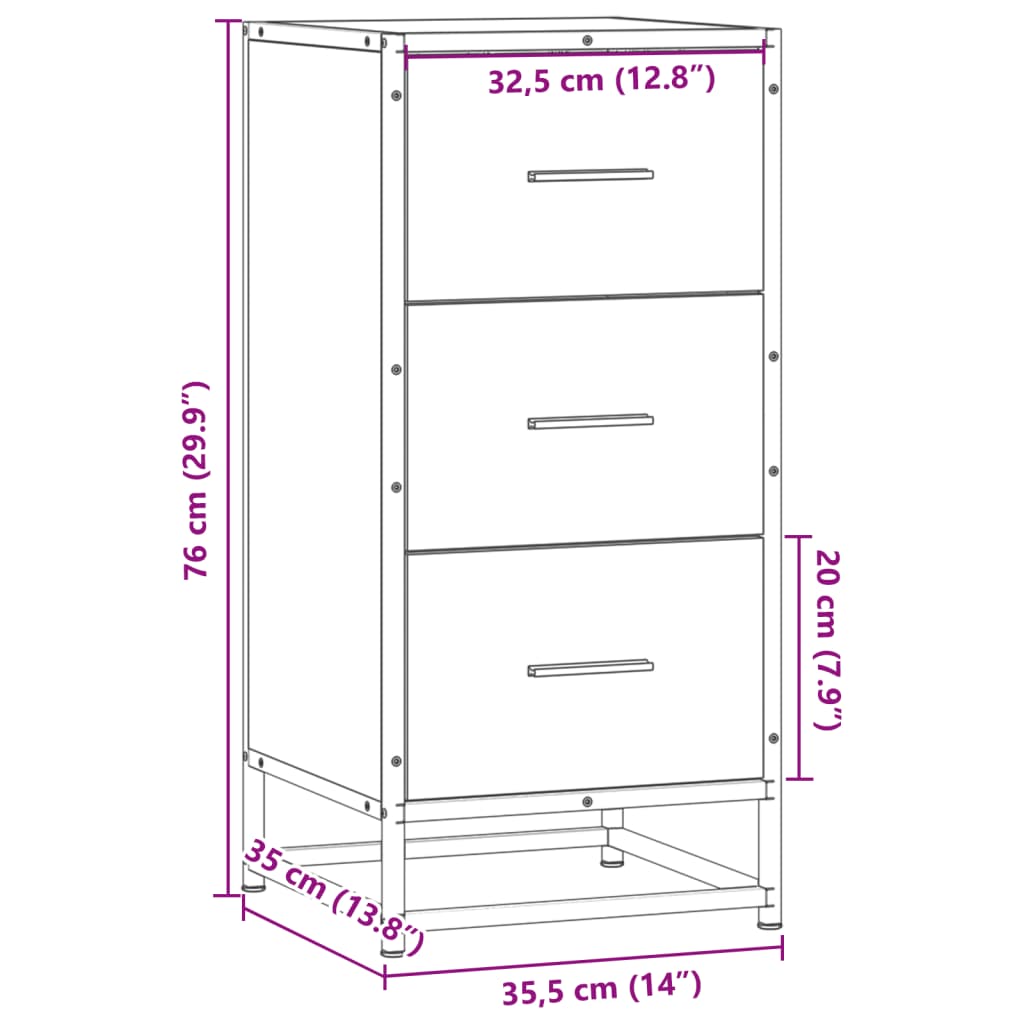 Dressoir 35,5x35x76 cm bewerkt hout en metaal sonoma eikenkleur