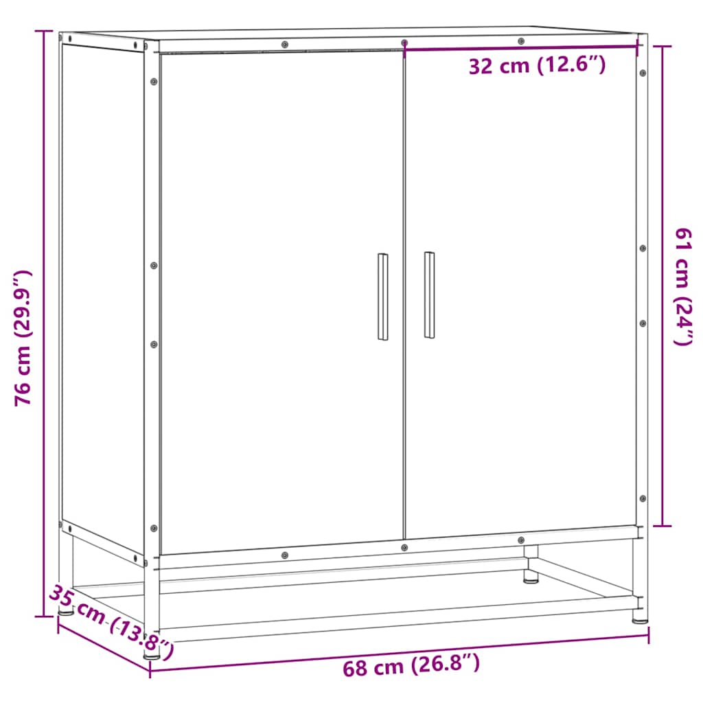 Dressoir 68x35x76 cm bewerkt hout en metaal sonoma eikenkleur