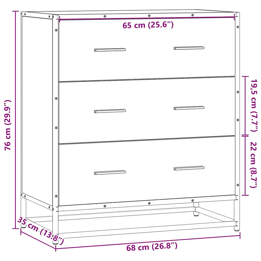 Dressoir 68x35x76 cm bewerkt hout en metaal zwart