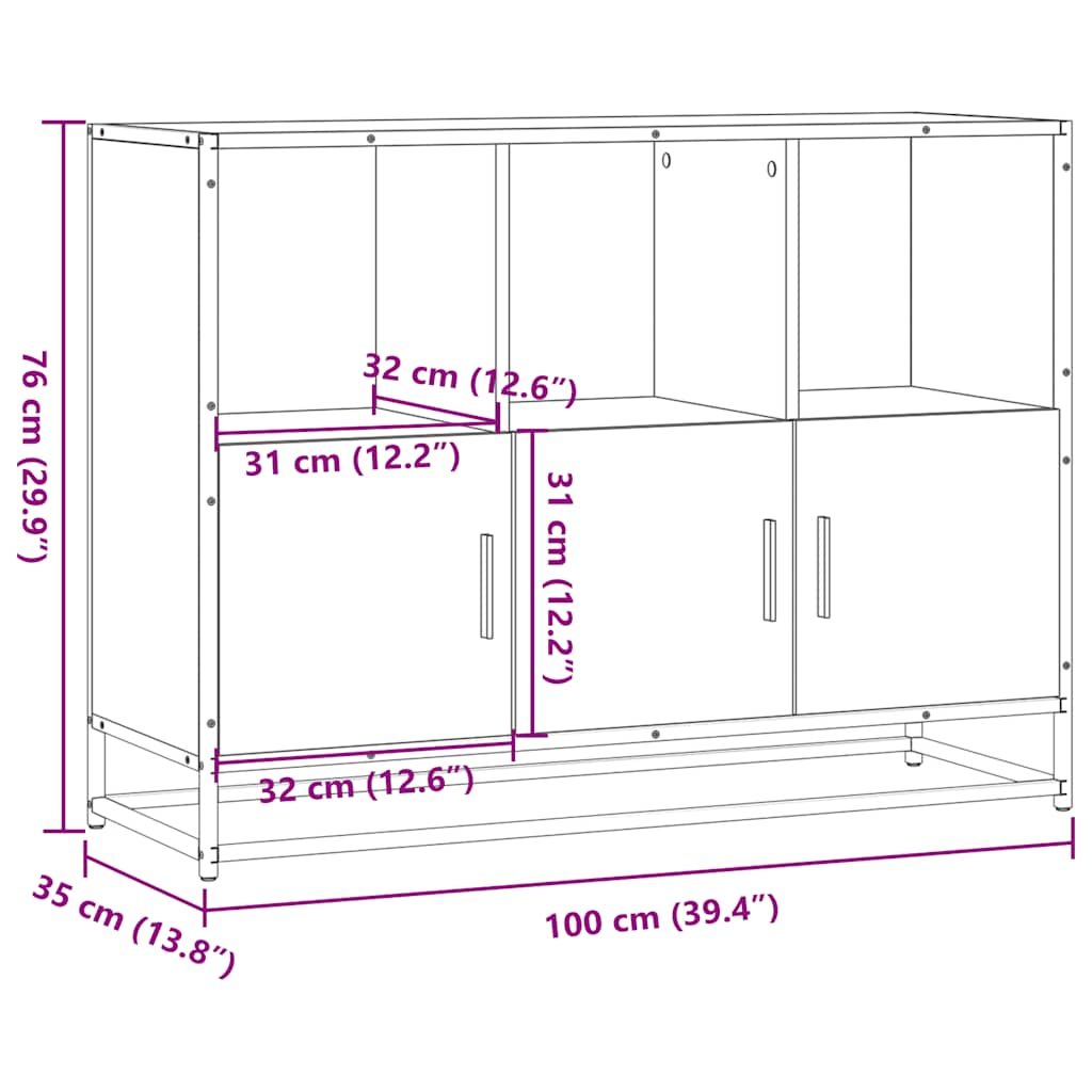 Dressoir 100x35x76 cm bewerkt hout gerookt eikenkleurig