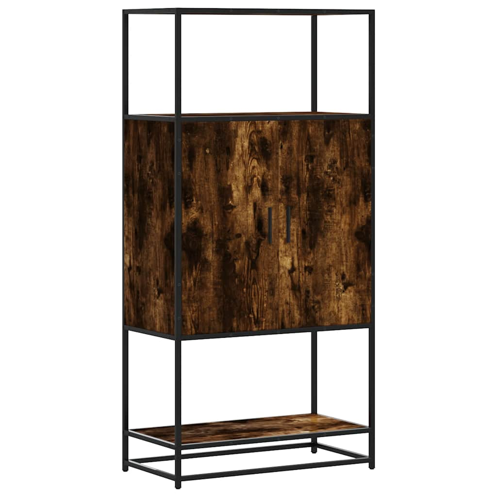 Hoge kast 68x35x139cm bewerkt hout en metaal gerookt eikenkleur