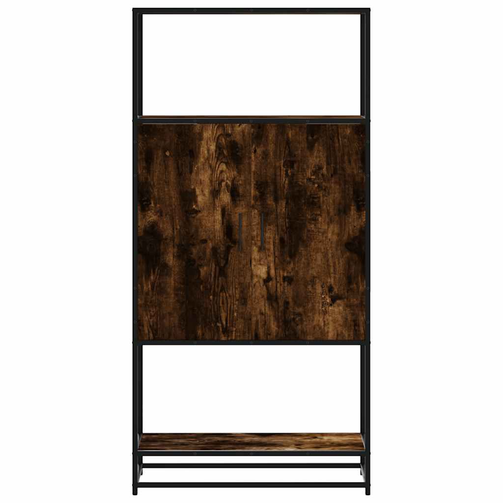 Hoge kast 68x35x139cm bewerkt hout en metaal gerookt eikenkleur