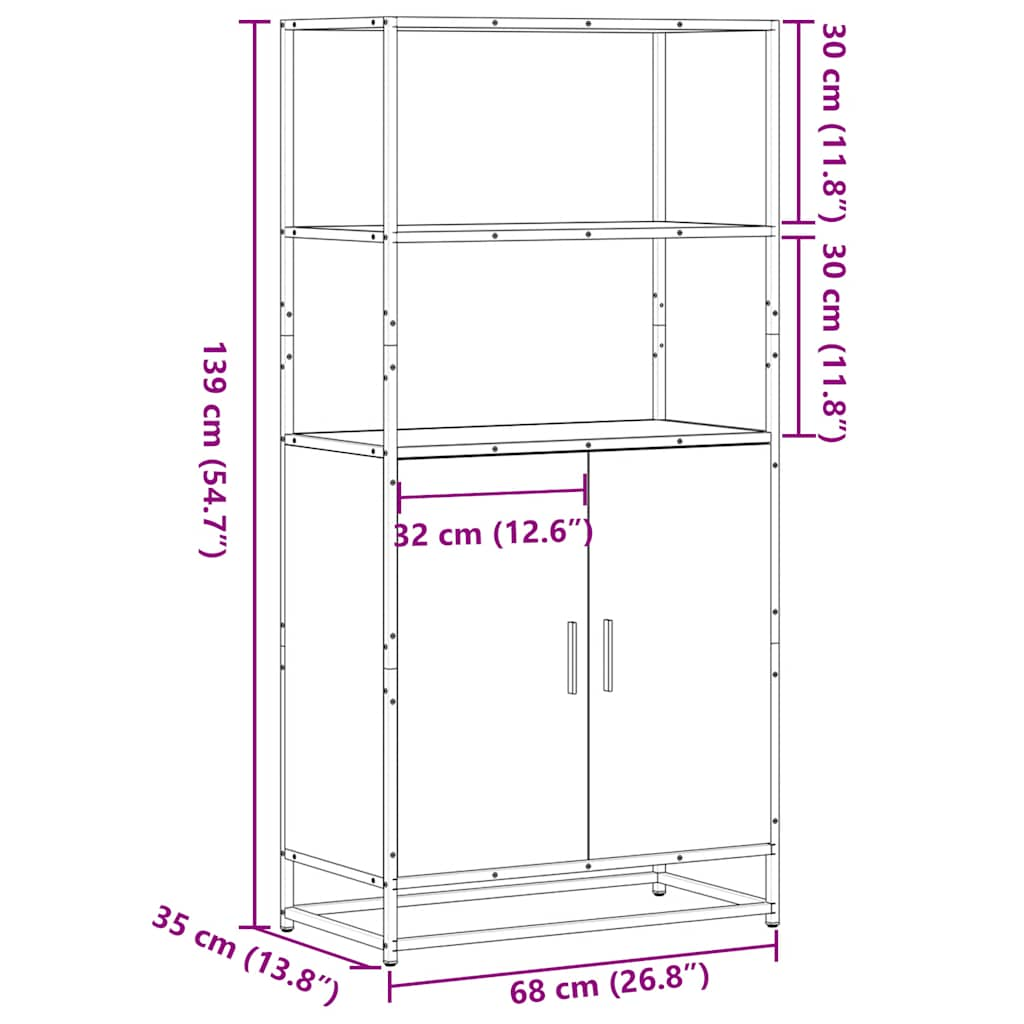 Hoge kast 68x35x139 cm bewerkt hout en metaal zwart