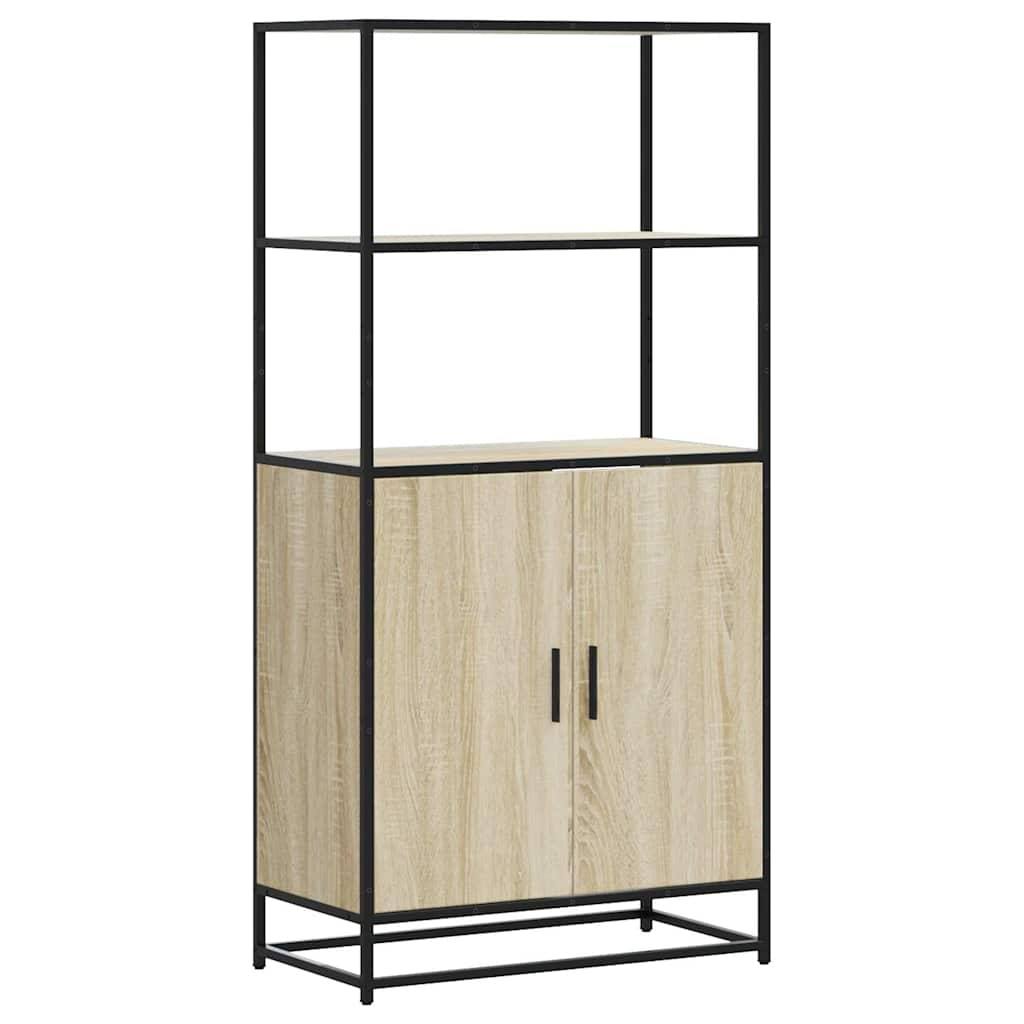 Hoge kast 68x35x139 cm bewerkt hout en metaal zwart