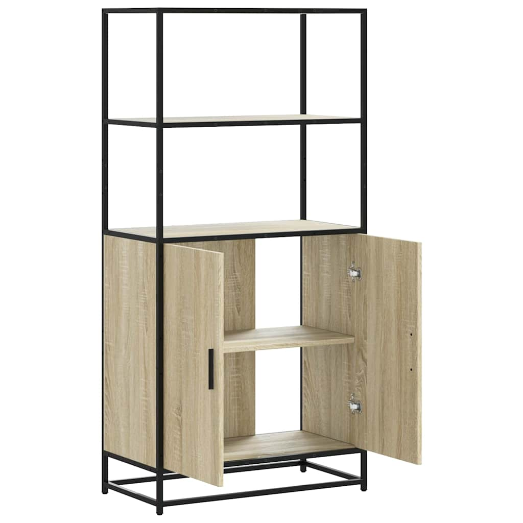 Hoge kast 68x35x139 cm bewerkt hout en metaal zwart