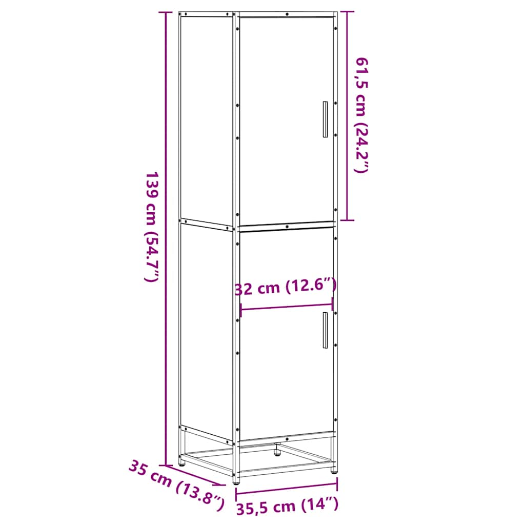 Hoge kast 35,5x35x139 cm bewerkt hout en metaal zwart