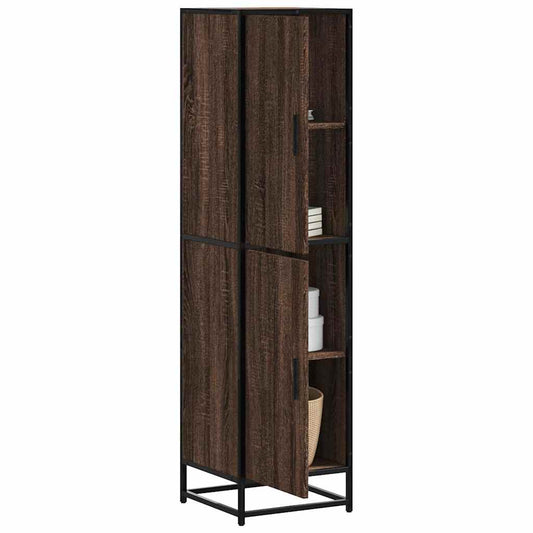 Hoge kast 35,5x35x139 cm bewerkt hout en metaal bruin eiken