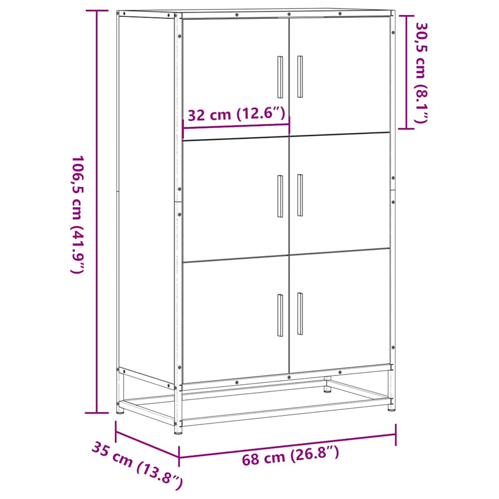 Hoge kast 68x35x106,5 cm bewerkt hout en metaal zwart