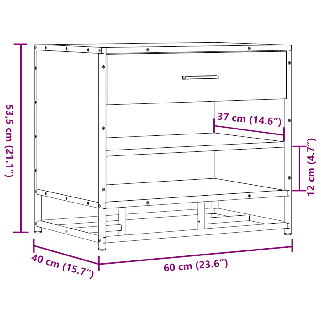 Schoenenbank 60x40x53,5 cm bewerkt hout en metaal zwart