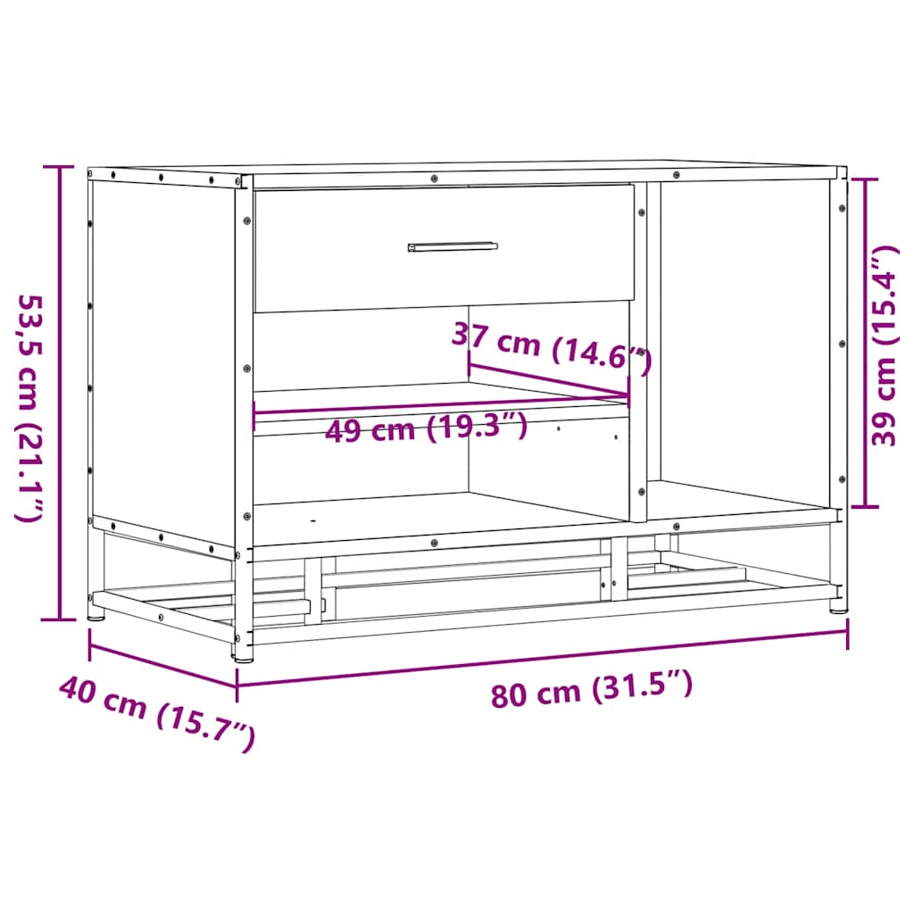 Schoenenbank 80x40x53,5 cm bewerkt hout en metaal zwart